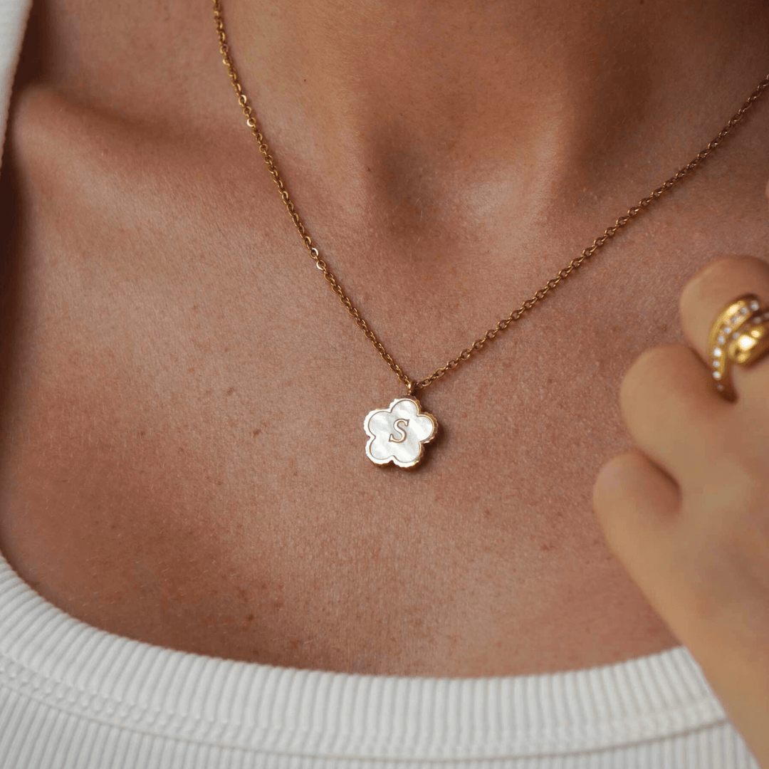Personalised Five Leaf Clover Initial Necklace