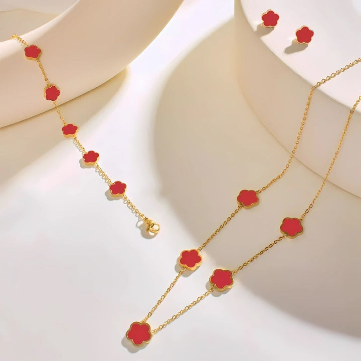 Five Clover Necklace Bracelet & Earrings Set