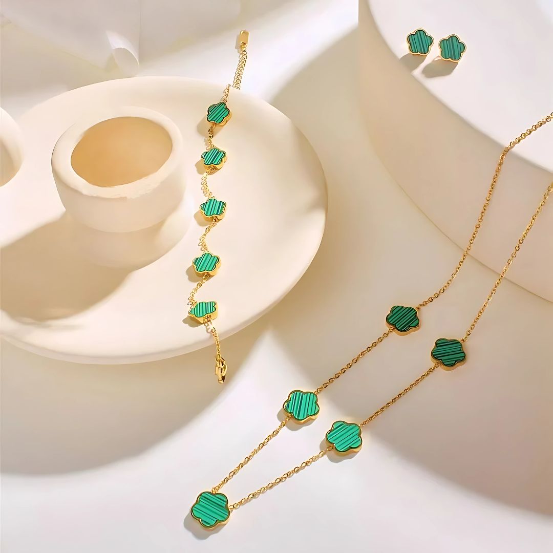 Five Clover Necklace Bracelet & Earrings Set