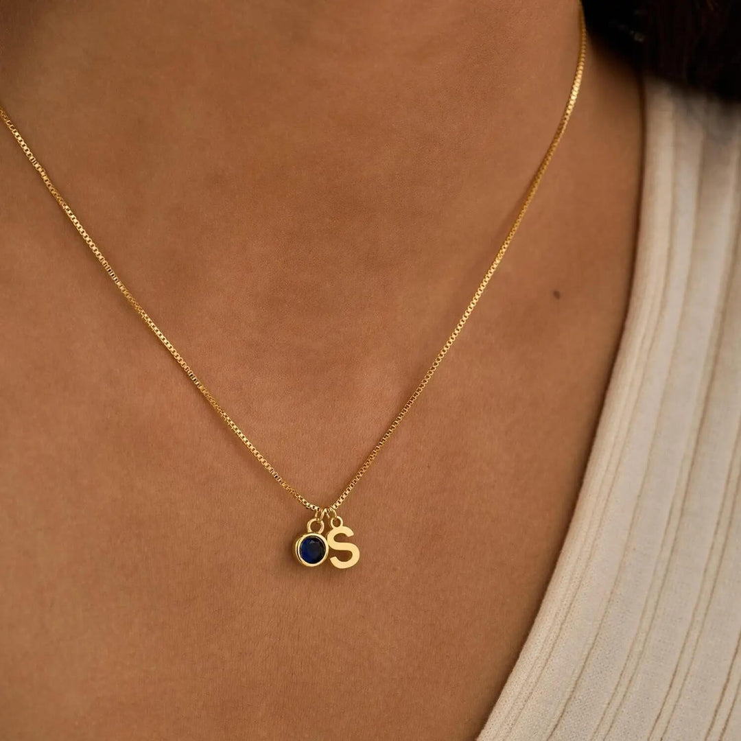 Personalised Kaia Birthstone Initial Necklace