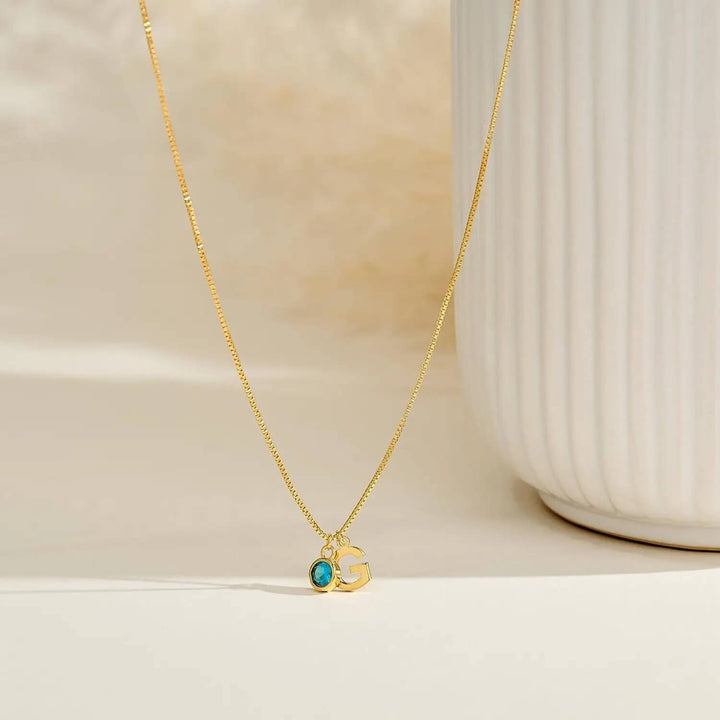 Personalised Kaia Birthstone Initial Necklace