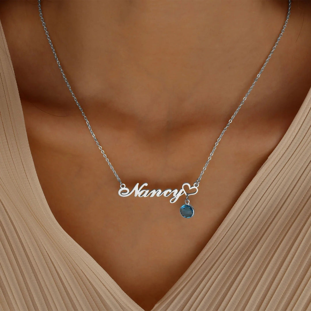 Personalised Nancy Birthstone Name Necklace