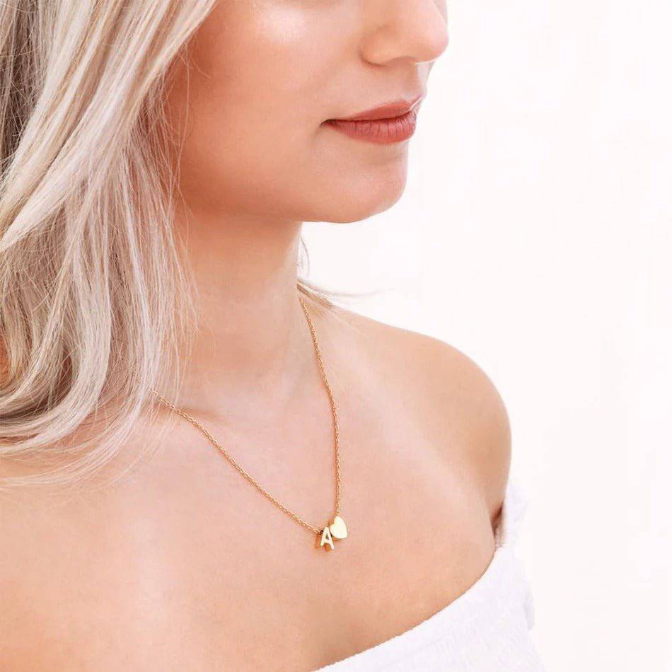 Samela Heart Initial Necklace - Celeste Adore