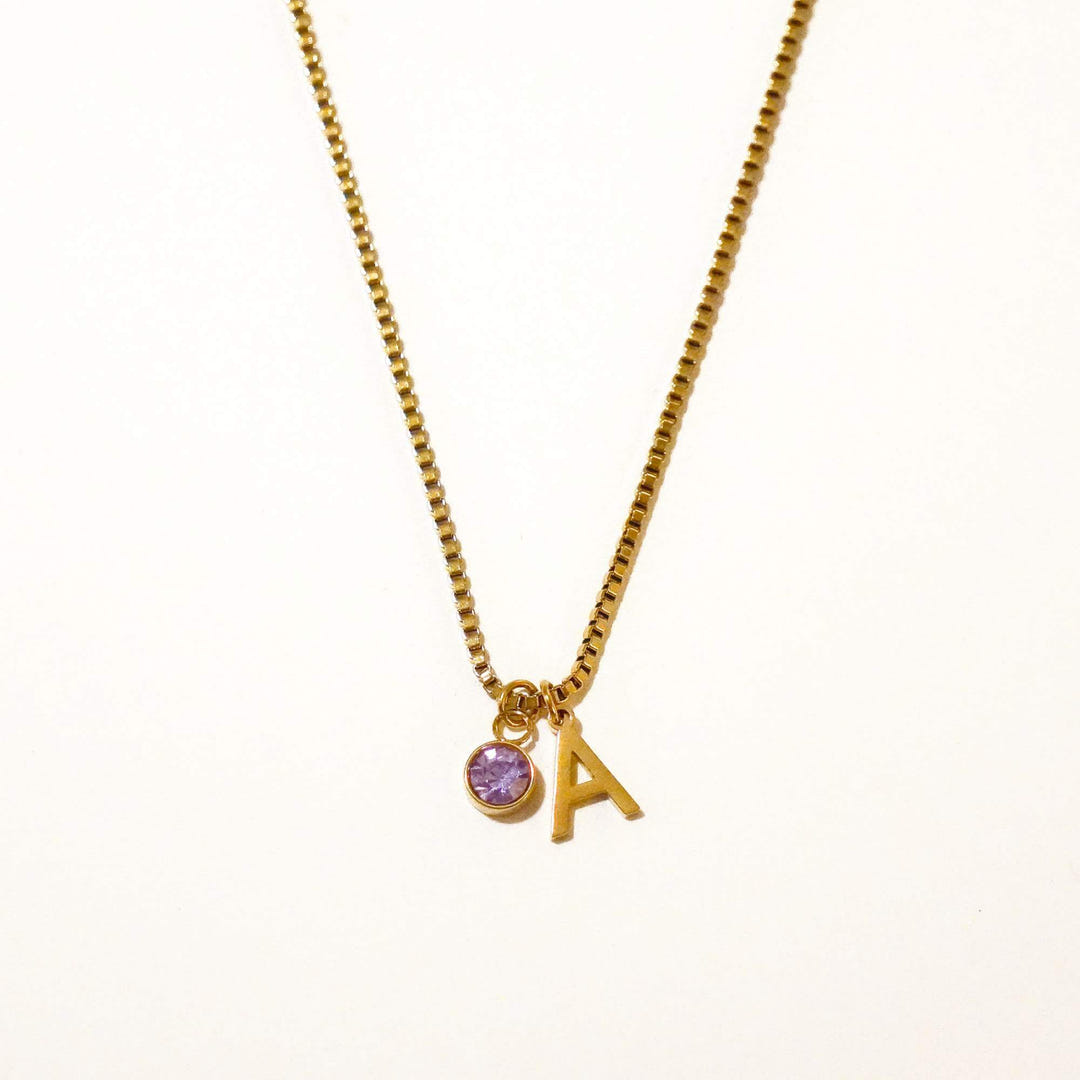 Personalised Kaia Birthstone Initial Necklace