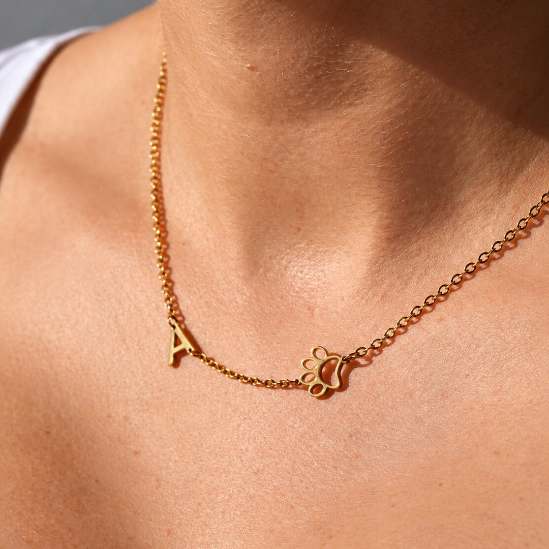 Personalised Pet Paw Initial Necklace